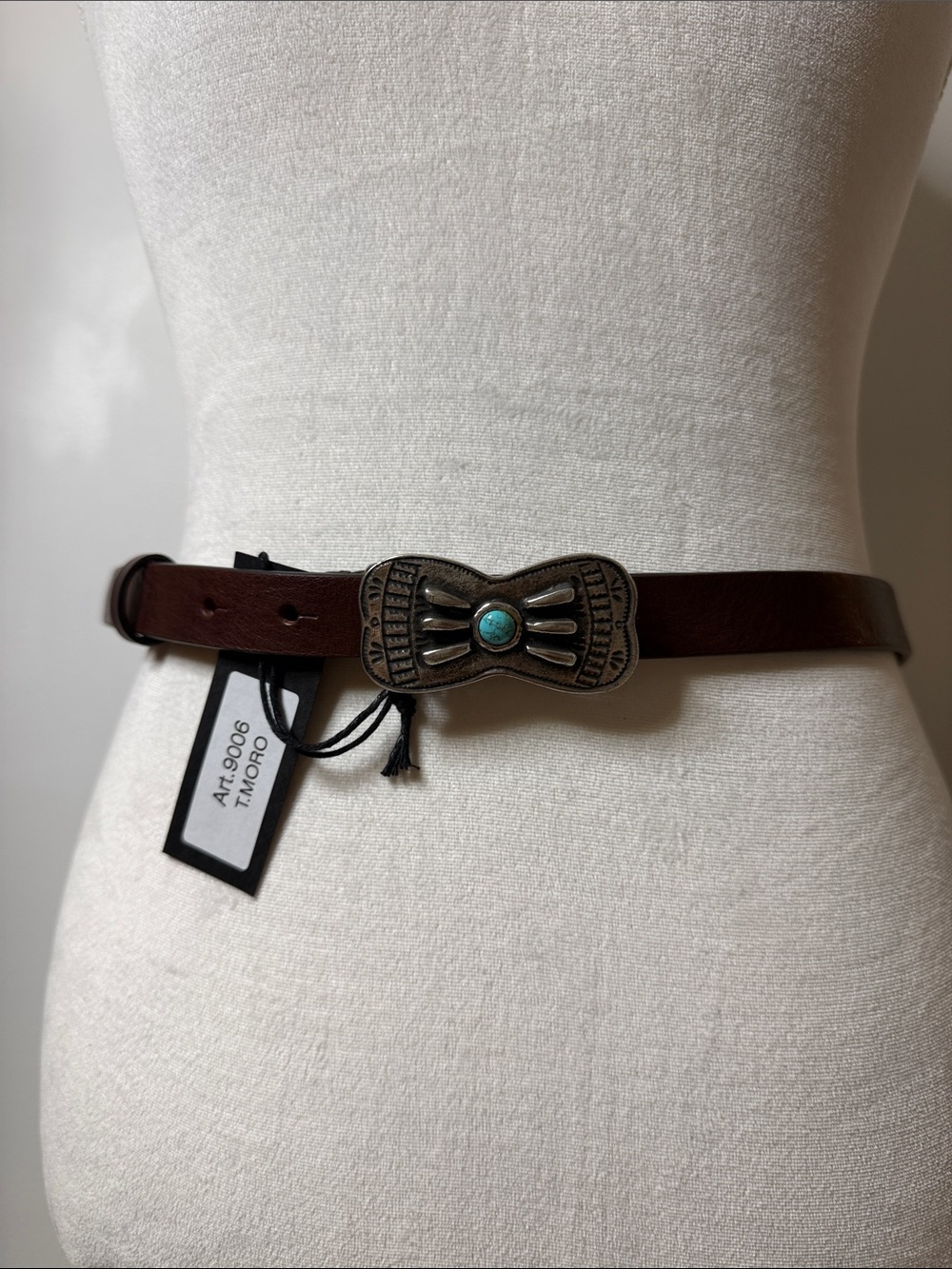 NWT, Cintura Brown Leather Belt with Turquoise & silver Concho Sz  Lg